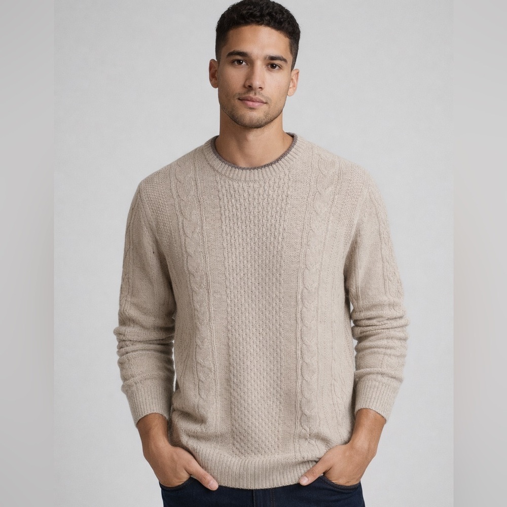 Joe's Jeans Men's Drew Tan Cable Knit Crewneck Sweater‎